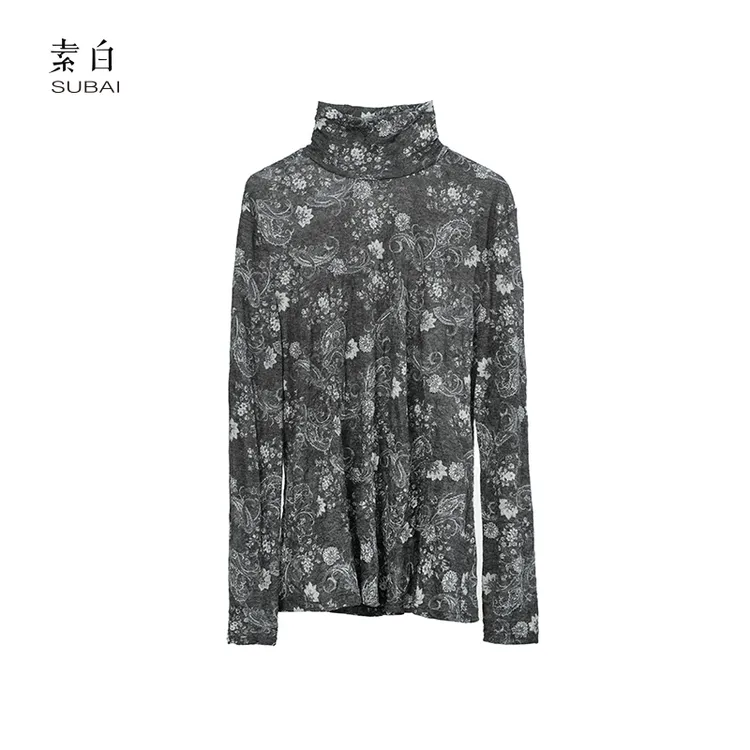素白【焕新】复古时尚设计感针织印花打底衫SB2507T01888