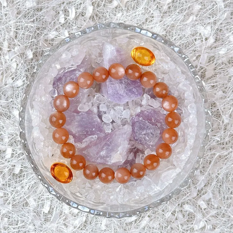 五岳名山天然太阳石手链男女款月光石水晶手串百搭单圈精品款