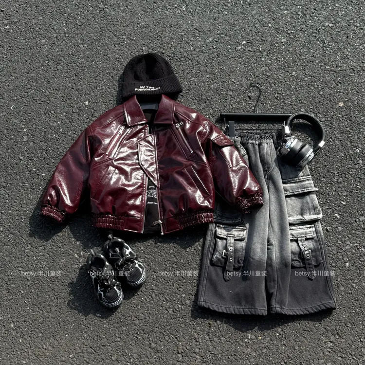 半川童装11234皮衣加厚儿童宽松时尚潮流百搭保暖韩版冬季