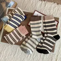 【到手8双】撞色条纹袜子女春秋款条纹中筒系复古堆堆长袜韩版秋冬