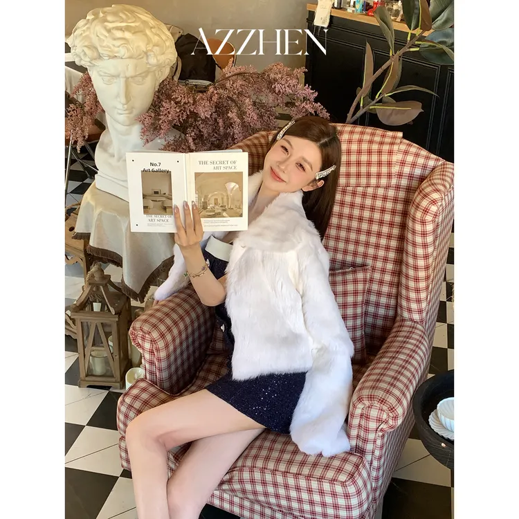  （秋势力周）AZZHEN【甜梦之境】保暖毛茸茸兔毛皮草外套AZ4KCW25-00