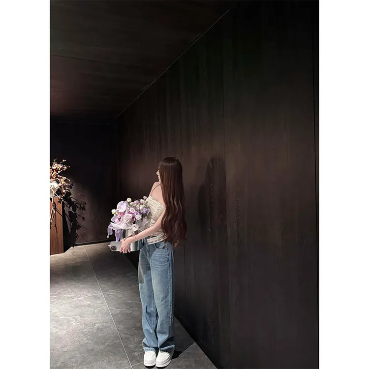 夏季新款纯欲辣妹风精致撞色亮片性感露肩上衣阔腿休闲牛仔裤套装