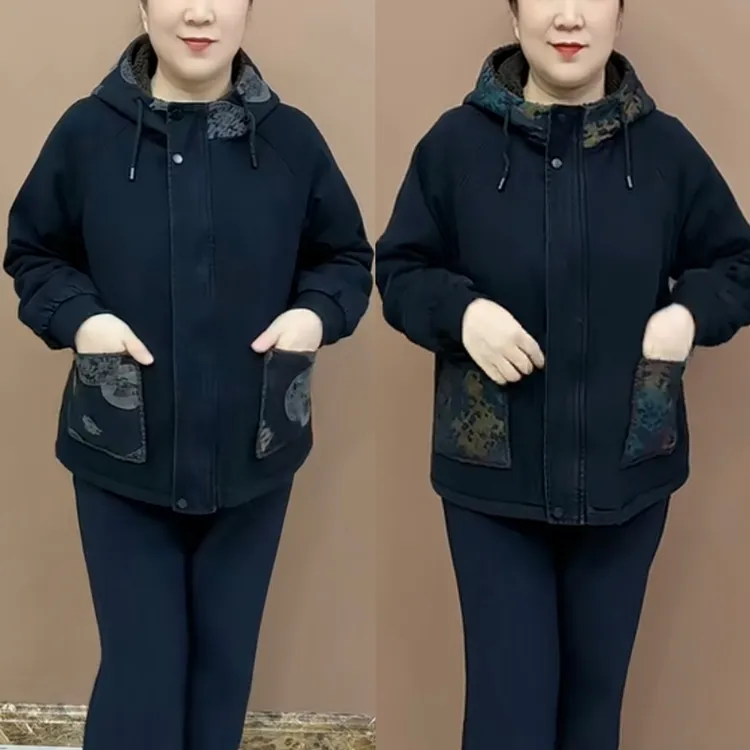 时尚冬季新款水洗牛仔外套加绒加厚保暖显瘦连帽宽松上衣外套