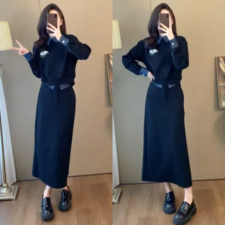 气质高级感黑女装套装2025新款洋气显瘦时尚修身裙子