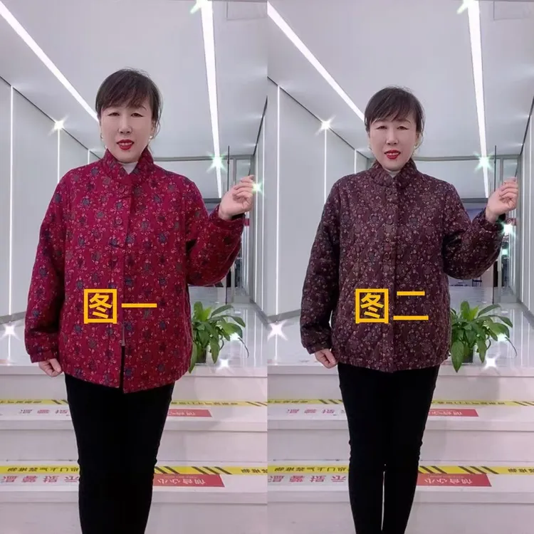 冬季中老年女装立领二棉服宽松印花洋气保暖棉袄外套