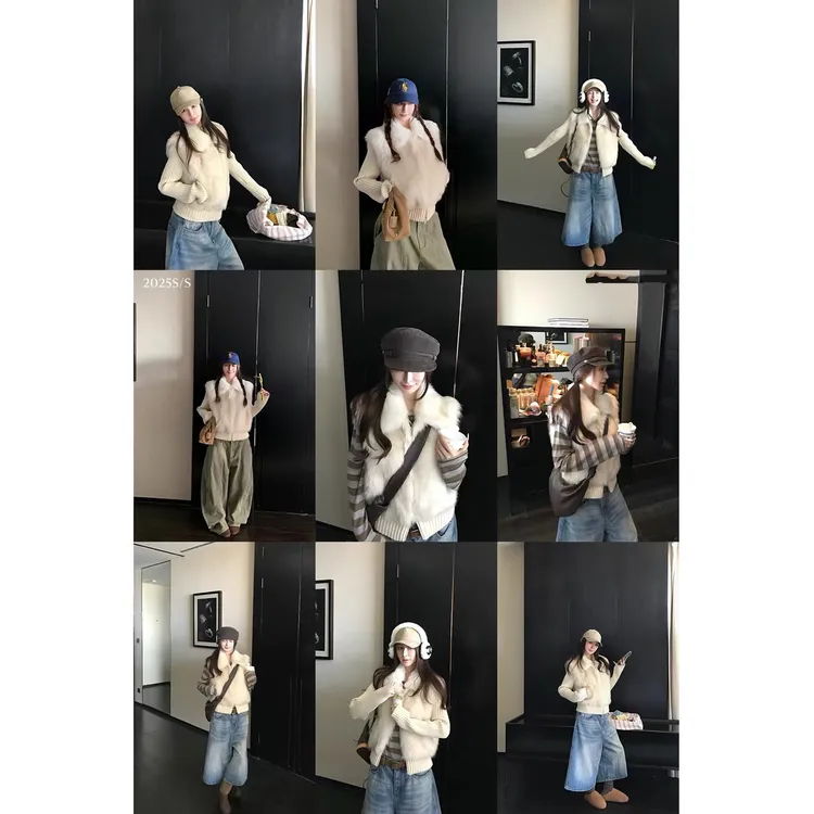 韩女穿搭 假两件毛毛外套袖子可拆卸百搭通勤风