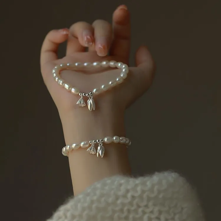 纯铜玻璃手镯 珍珠莲蓬手串女轻奢小众高级两世欢串珠手链百搭法