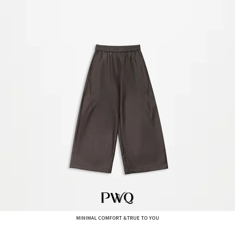 休闲裤皮裤松紧腰九分直筒阔腿裤MSCC-258201-QK-QP