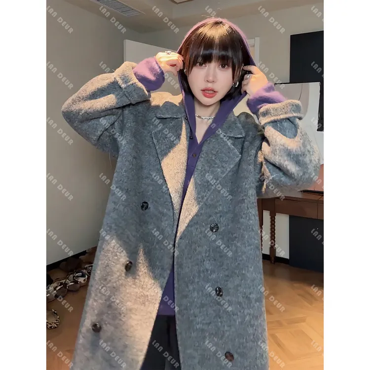 JIUJIU【海棠春醉】绵羊毛+山羊绒百搭时尚保暖厚款毛呢外套女