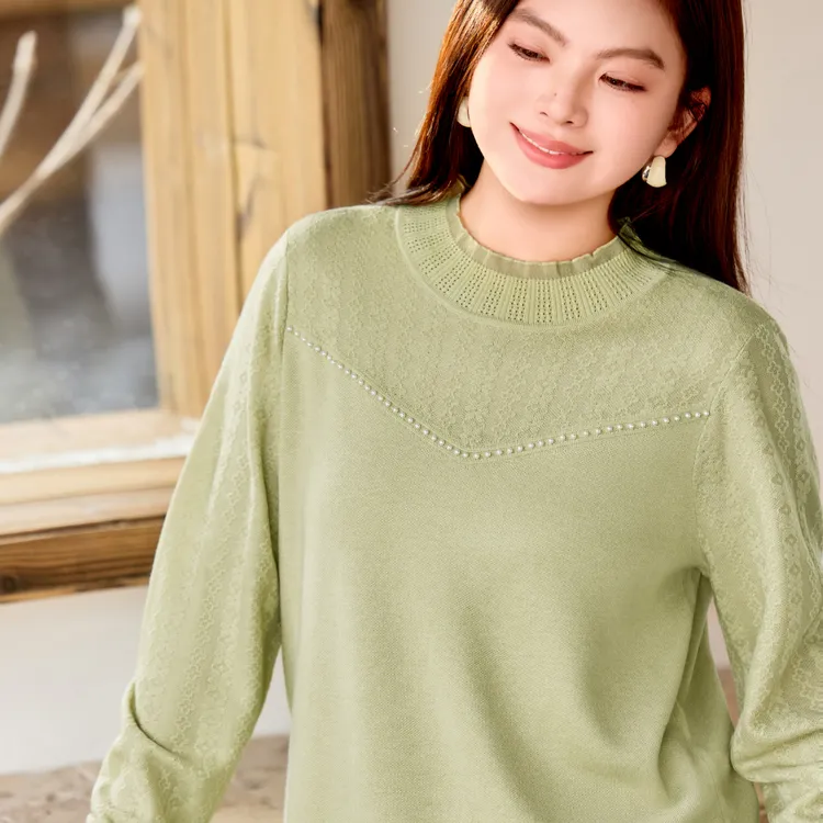 【现货45支羊毛混纺纱】MsShe大码女冬钉珠半高领毛衣S~MH510037