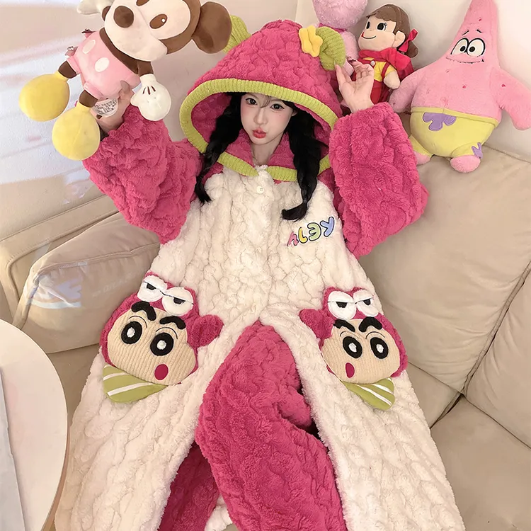 运补【鳄鱼小新】省服夹棉冬季睡衣珊瑚绒加绒加厚冬天保暖家居服