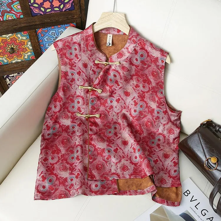 【国色天香】新中式夏季宽松显瘦冰凉马夹民族风中国风人丝提花复古