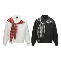 C20#某宝2张！美式设计感可拆卸格子披肩夹克短宽混纺外套夹克