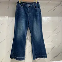 PWD33210【现货仅裤子】高腰宽松显瘦烫钻大码女装微喇裤【裤长106】
