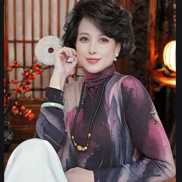 【洵美百货】新款水溶羊毛衫女堆堆领印花内搭针织打底毛衣