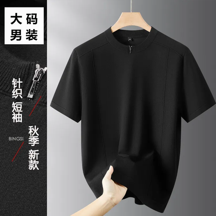 短袖针织衫男士运动圆领半袖打底毛衣秋季新款大码男装休闲宽松