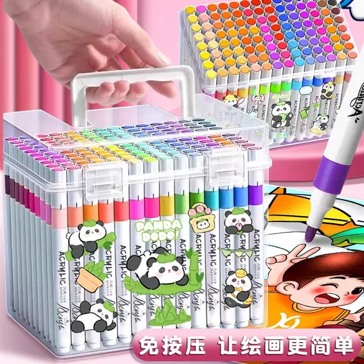 【半价热销】新款手提桶装丙烯马克笔儿童绘画水彩画笔水性笔不透色