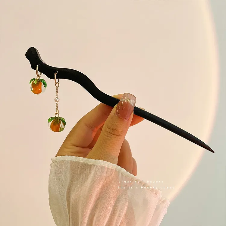 新中式木质发簪柿柿如意古风簪子文艺高级感旗袍汉服头饰复古国风