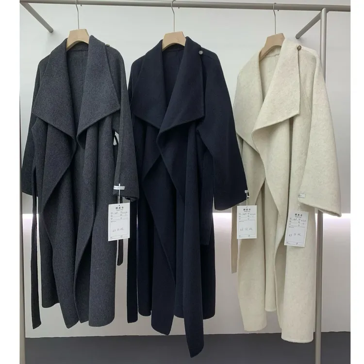 秋冬新款高端大翻领气场感双面羊毛大衣女长款气质立领羊毛呢外套