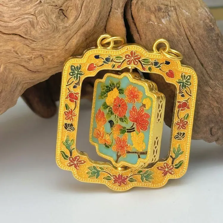 【吊坠】足金999高温烧蓝【黄金首饰】【繁花似锦】