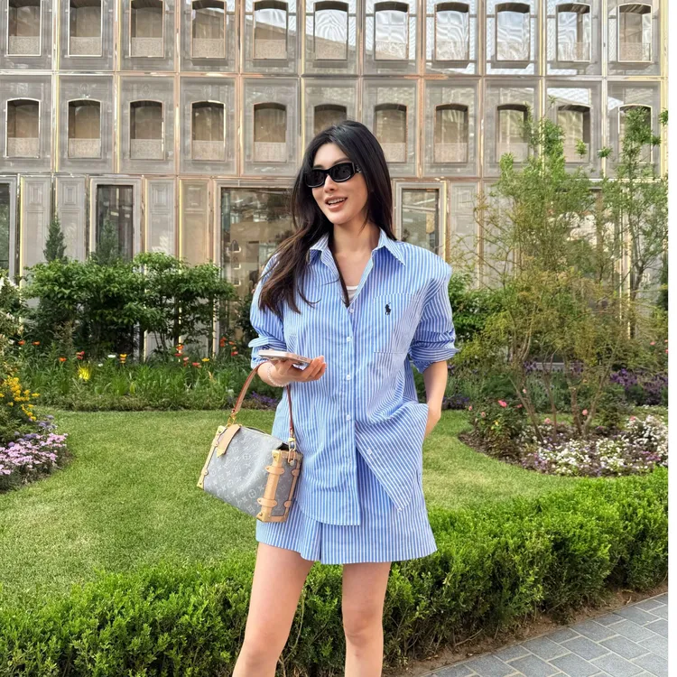 25年春夏款百搭休闲长袖衬衣宽松设计感衬衣套装条纹温婉大方衣服