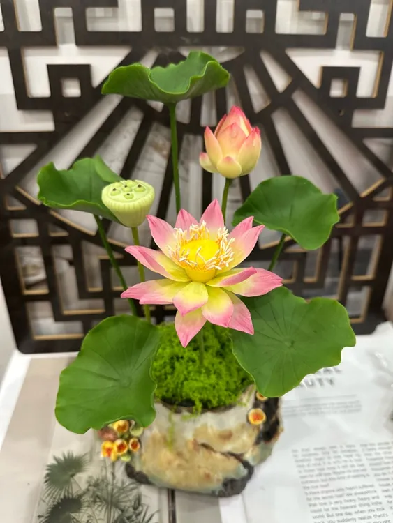 高仿真荷花莲花假花用于佛前装饰与居家摆件（不带盆）
