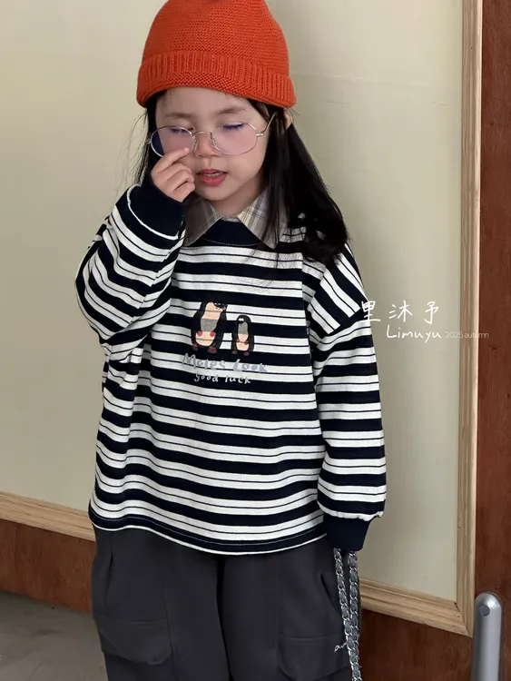 里沐予韩系儿童秋季条纹T恤春秋