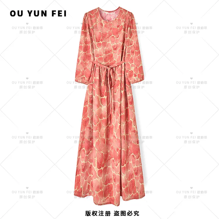 高级感连衣裙女新款气质显瘦穿搭时尚洋气印花长裙F2161