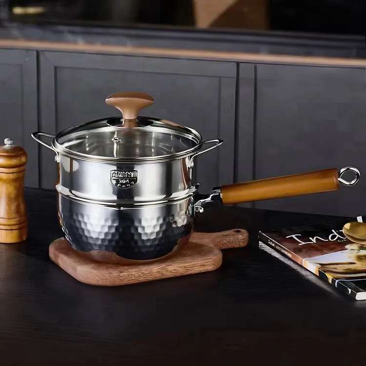 【仙仙专属】精工方柄胡桃木手柄316L五层钢雪平锅带蒸屉18/20cm
