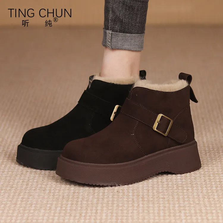听纯18513冬季2025保暖短靴加绒勃肯女鞋防滑短筒百搭厚底女鞋