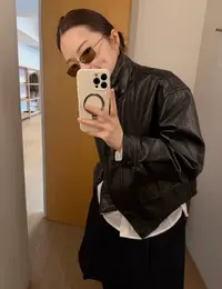 灰灰呀！Y008老厂家实拍！经典机车风！简单大气 上身很好的皮衣外套