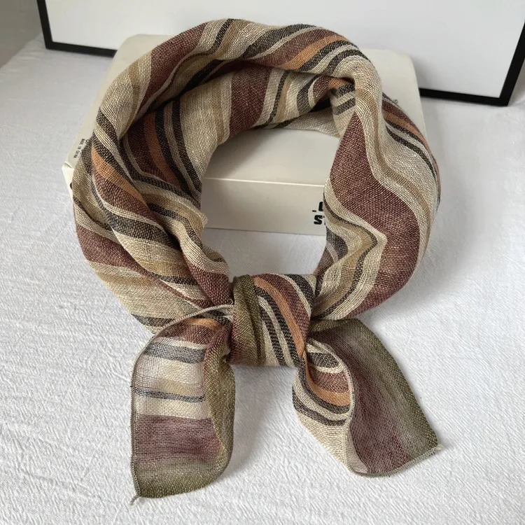 民族风棉麻小方巾女薄款夏季百搭围巾装饰防晒头巾护颈椎丝巾咖色