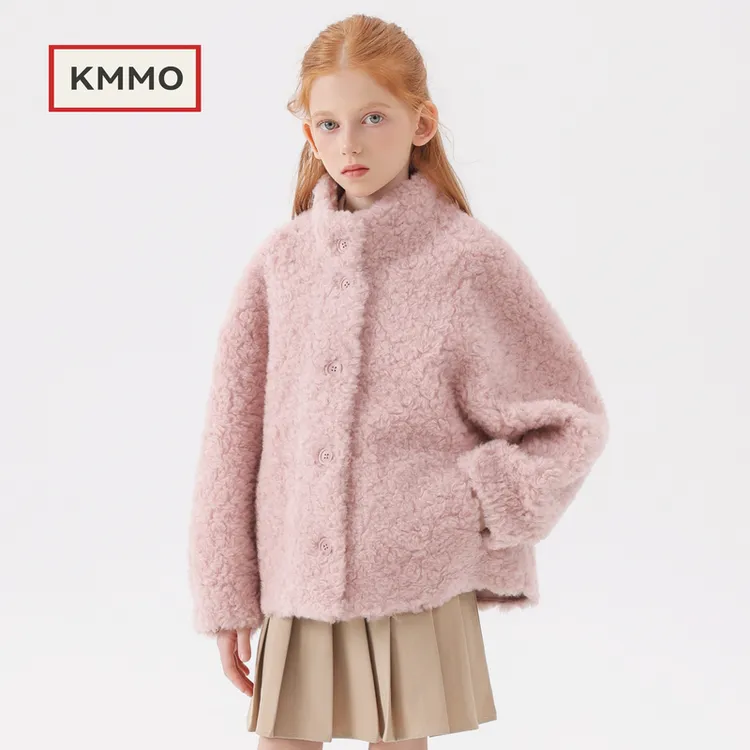KMMO儿童皮草外套秋冬新款女童羊羔毛短款大衣加厚加绒毛毛童装