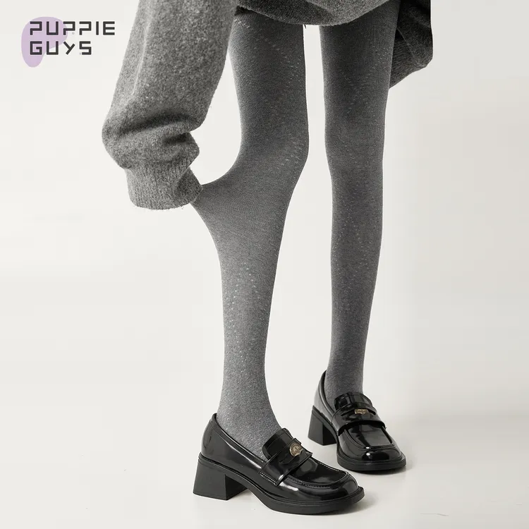 purpleguys深灰色连裤袜女秋冬镂空菱格保暖美腿显瘦防勾丝打底袜