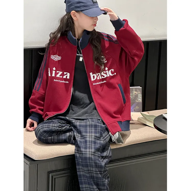 K29693孙小美学院风女童秋装棒球服2025新款儿童外套大童春秋上衣
