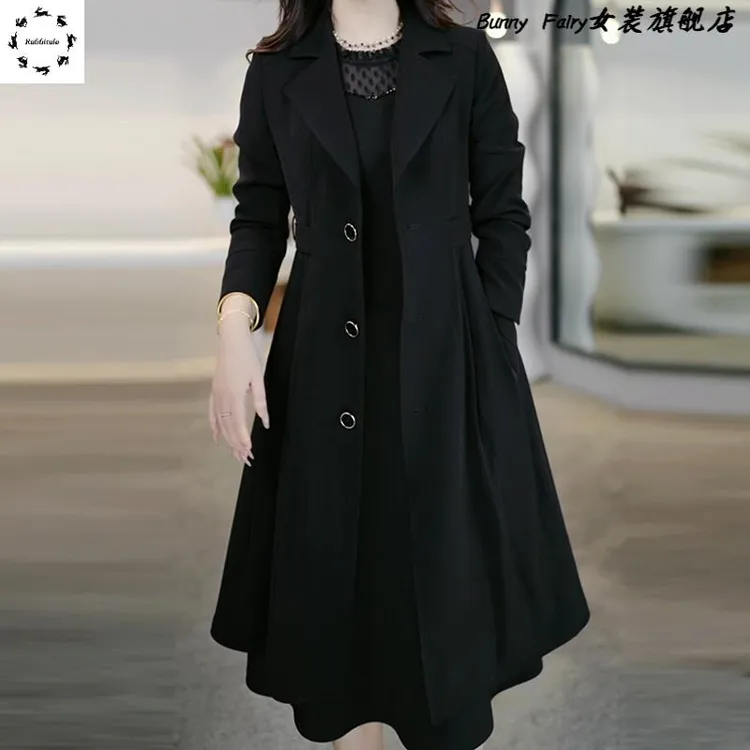 杭州意法风衣女款2025春秋爆款高端品牌气质中长款西装领大衣外套
