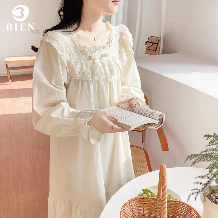 BIEN韩版睡裙女春秋季2025新款纯棉甜美可爱公主风宫廷家居服长裙