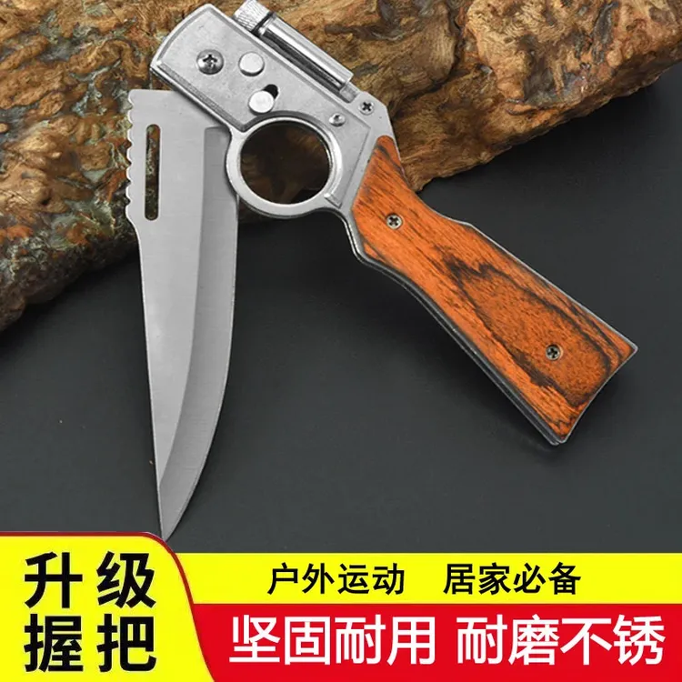 厨房户外按钮启动AK防滑露营折叠不锈钢水果刀荒野求生电筒小刀