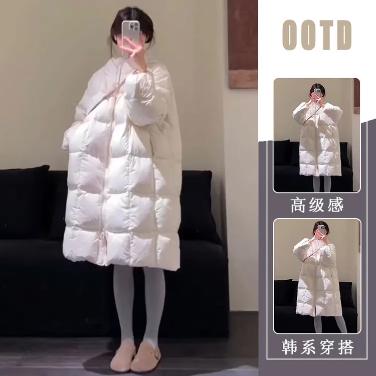 白色棉服女中长款2025冬季新款加厚韩版巨好看的连帽宽松漂亮外套