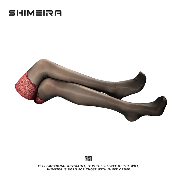 SHIMEIRA迟山什美/蕾丝边过膝黑丝袜女薄纯色防滑吸汗透性感长筒