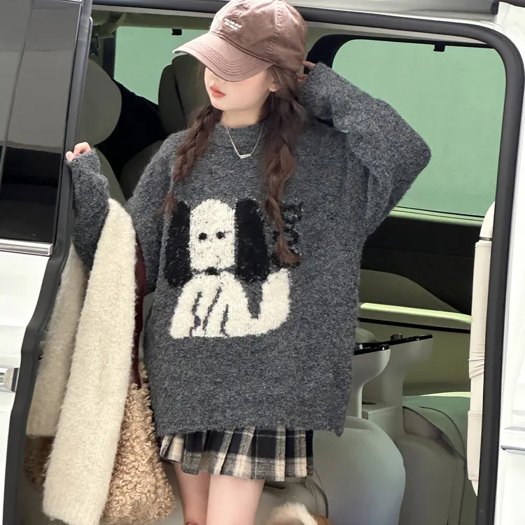 女童秋冬毛衣韩版新款儿童中大童时髦卡通洋气加厚针织衫女孩百搭