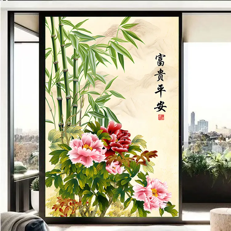 【厂家直销】竹报平安挂画花开富贵牡丹玄关招财风水画客厅 装饰画