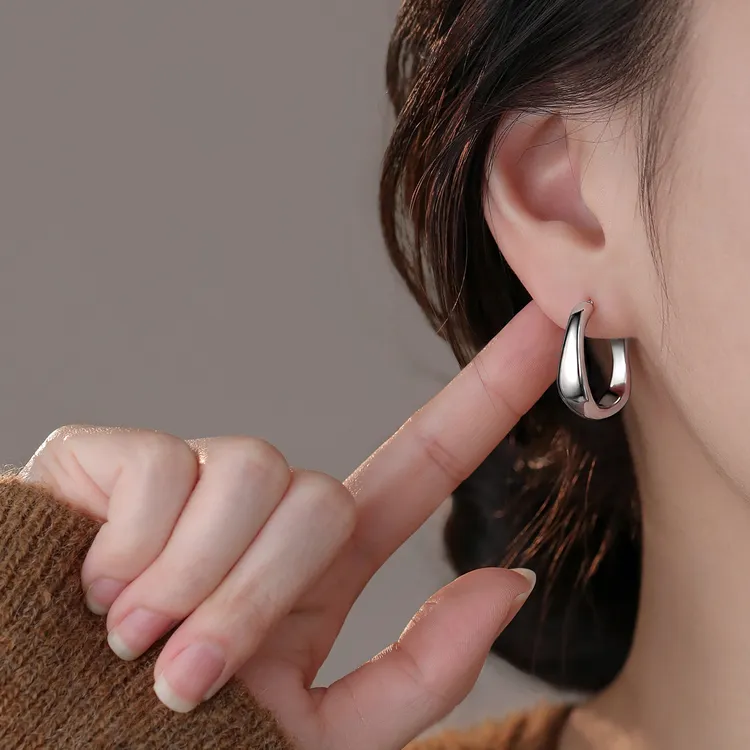 足银耳饰 999银针不规则C型耳环轻奢气质小众设计时尚个性耳钉女