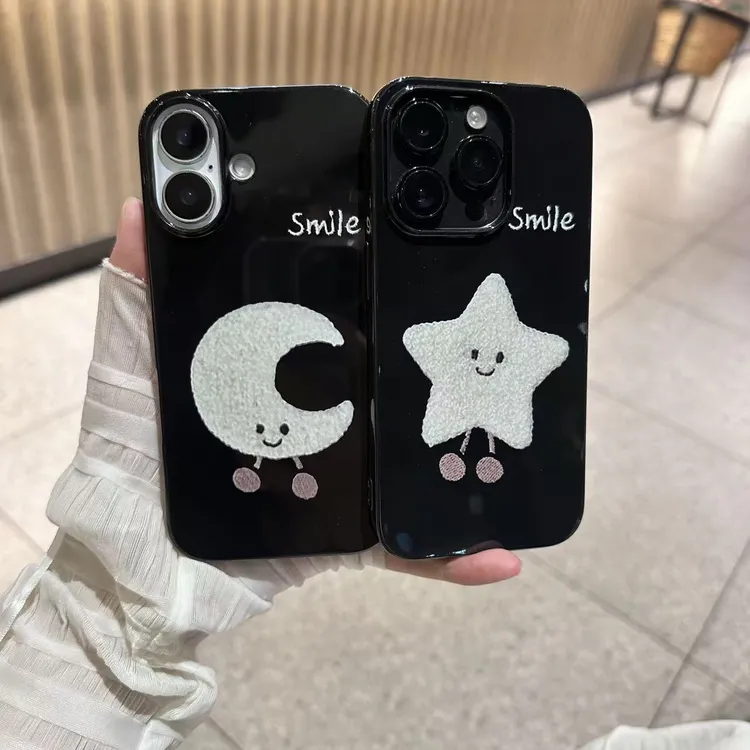 创意星星月亮情侣手机壳亮面果冻适用苹果iPhone17/15/16防摔软14