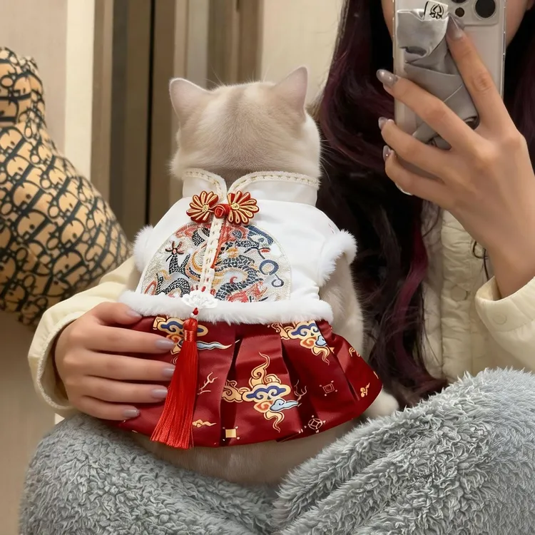 猫咪宠物公主裙马面裙布偶蓝猫猫咪狗狗过年喜庆唐装冬季新年衣服