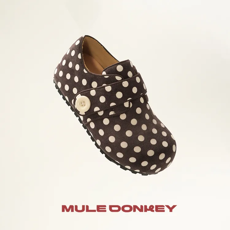 多嘴驴Donkey【波点勃肯系列】深棕色单里版可爱浅口包头拖增高
