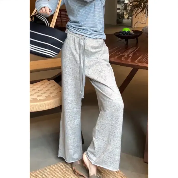 艾塔莉秋季女款宽松休闲裤松紧腰糯米裤抽绳百搭浅色休闲长裤高腰