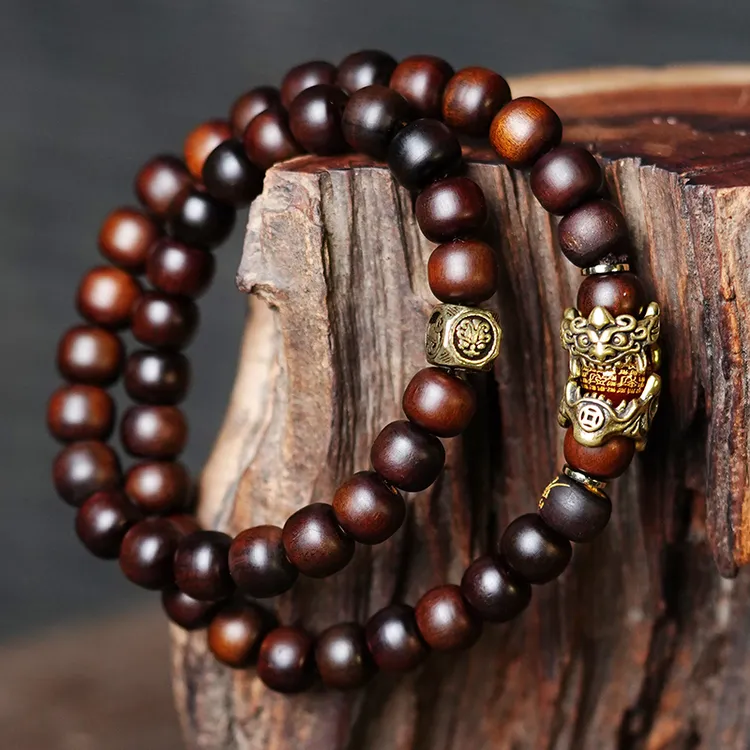 铜合金木质手链 【龙虎山直发】玉化雷料枣木貔貅手链流珠男女手工
