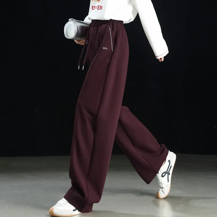 阔腿裤女2025新款秋季红色运动裤子宽松bf慵懒风休闲卫裤女香蕉裤