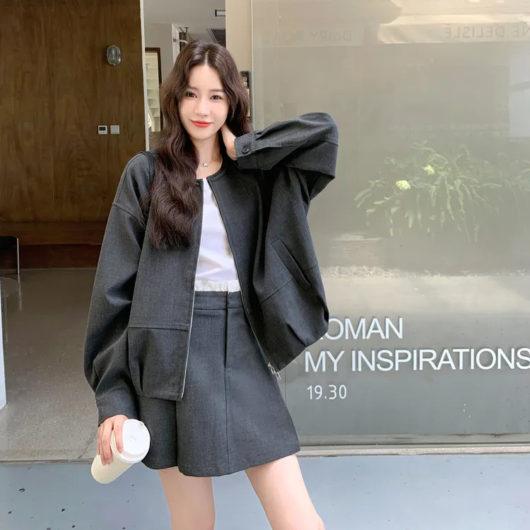 miu系学院风套装裙大方得体穿搭一整套气质高级感外套短裙两件套